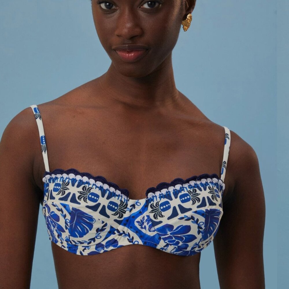 Farm Rio Blue Tile Dream Bikini Top